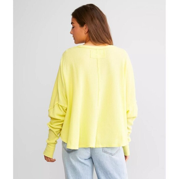 FREE PEOPLE Microphone Drop-Shoulder Cotton Thermal Top in Lemon Grass X-Small - Picture 3 of 9